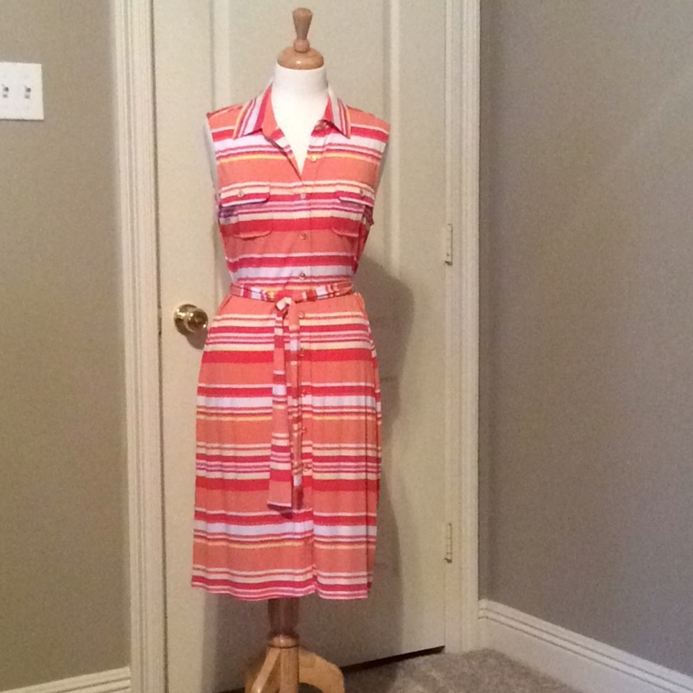 EUC- Stripped Dress - Peach, Coral, Yellow, White